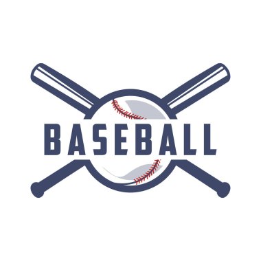 Modern vektör beysbol logosu beysbol sporu basit yarasa ve top şablonu çizimi