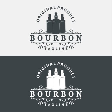 Viski Logosu Tasarımı Eski İçki Şişesi Basit Stil Retro Vintage Bar Restoranı Templet İllüstrasyon