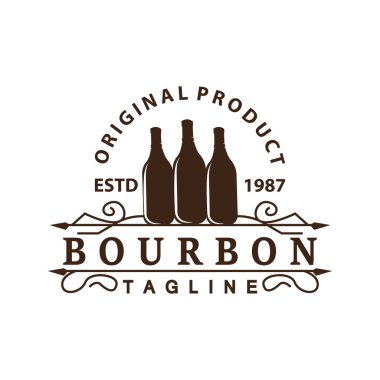 Viski Logosu Tasarımı Eski İçki Şişesi Basit Stil Retro Vintage Bar Restoranı Templet İllüstrasyon