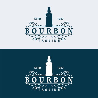 Viski Logosu Tasarımı Eski İçki Şişesi Basit Stil Retro Vintage Bar Restoranı Templet İllüstrasyon