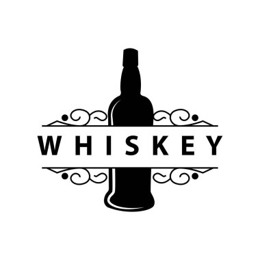 Viski Logosu Tasarımı Eski İçki Şişesi Basit Stil Retro Vintage Bar Restoranı Templet İllüstrasyon