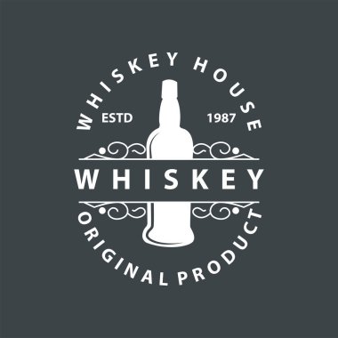 Viski Logosu Tasarımı Eski İçki Şişesi Basit Stil Retro Vintage Bar Restoranı Templet İllüstrasyon
