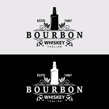 Viski Logosu Tasarımı Eski İçki Şişesi Basit Stil Retro Vintage Bar Restoranı Templet İllüstrasyon