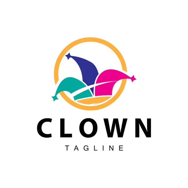 Basit renkli palyaço şapkası logosu basit bir sirk komedi ekipmanı tasarımı çizimi çizimi.
