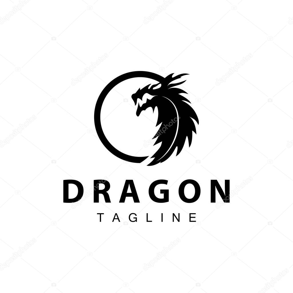 Black silhouette design simple dragon logo animal legend template illustration