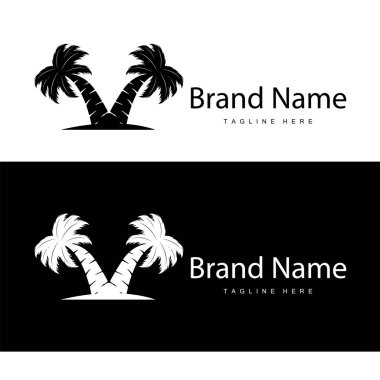 Hindistan cevizi ağacı logosu tasarımı palmiye ağacı silueti çizimi yaz deniz bitkisi