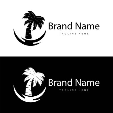 Hindistan cevizi ağacı logosu tasarımı palmiye ağacı silueti çizimi yaz deniz bitkisi