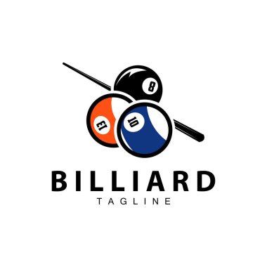 Bilardo kulübü logosu tasarım vektör oyun rozet şablonu top ile bilardo masası ve basit illüstrasyon şablonu