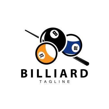 Bilardo kulübü logosu tasarım vektör oyun rozet şablonu top ile bilardo masası ve basit illüstrasyon şablonu