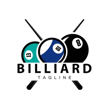 Bilardo kulübü logosu tasarım vektör oyun rozet şablonu top ile bilardo masası ve basit illüstrasyon şablonu