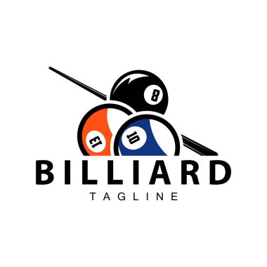 Bilardo kulübü logosu tasarım vektör oyun rozet şablonu top ile bilardo masası ve basit illüstrasyon şablonu