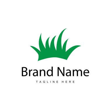 Çiftlik illüstrasyonu yeşil çimen logosu basit doğal çim vektör şablonu tasarımı
