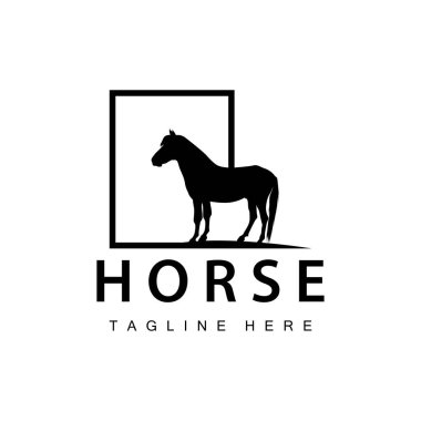 Wild Horse Logo Çiftliği Tasarımı Siluet Basit Vektör Çizim Şablonu