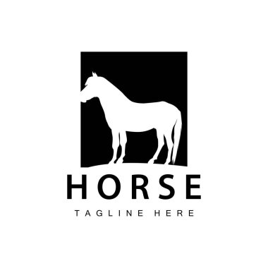 Wild Horse Logo Çiftliği Tasarımı Siluet Basit Vektör Çizim Şablonu