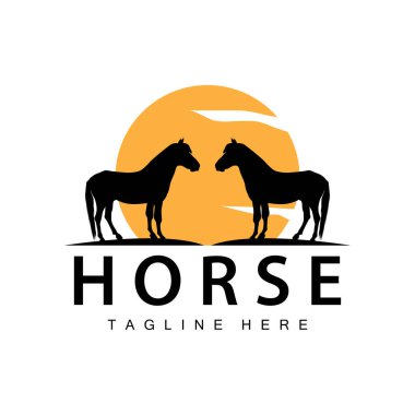 Wild Horse Logo Çiftliği Tasarımı Siluet Basit Vektör Çizim Şablonu