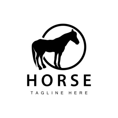 Wild Horse Logo Çiftliği Tasarımı Siluet Basit Vektör Çizim Şablonu