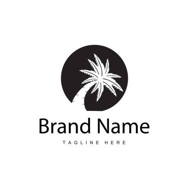 Hindistan Cevizi Ağacı Logosu Tasarımı, Plaj Bitkisi Vektörü, Palmiye Ağacı Yazı, Çizim Şablonu