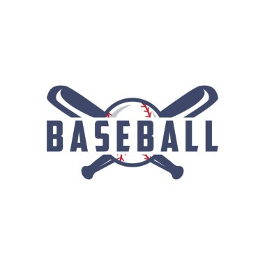 Modern vektör beysbol logosu beysbol sporu basit yarasa ve top şablonu çizimi