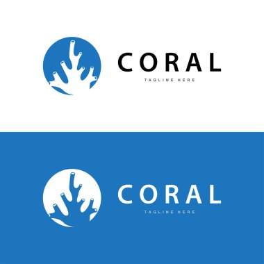 mercan logosu su altı yosun bitkisi basit şablon tasarımı deniz dekorasyonu