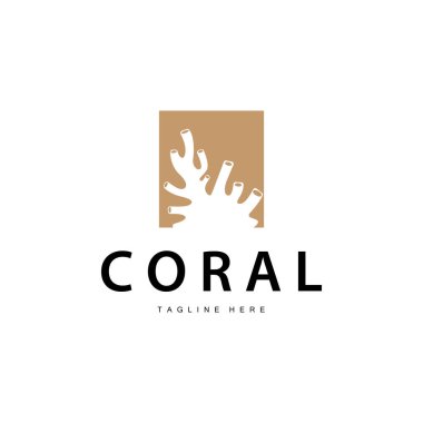 mercan logosu su altı yosun bitkisi basit şablon tasarımı deniz dekorasyonu