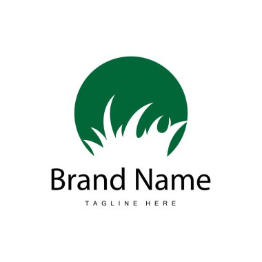 Çiftlik illüstrasyonu yeşil çimen logosu basit doğal çim vektör şablonu tasarımı
