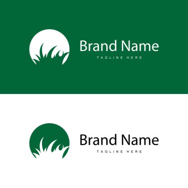 Çiftlik illüstrasyonu yeşil çimen logosu basit doğal çim vektör şablonu tasarımı