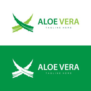 aloe vera logo kozmetik tasarımı basit yeşil bitki sağlığı sembolü çizimi