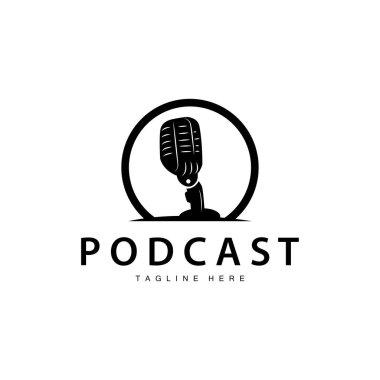Podcast Logo, Vector, Headset and Chat, Simple Vintage Microphone Design