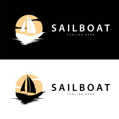 Basit balıkçı teknesi logosu. Basit tasarım. Siyah siluet gemi çizimi.