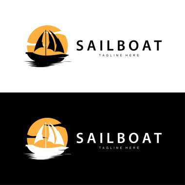 Basit balıkçı teknesi logosu. Basit tasarım. Siyah siluet gemi çizimi.