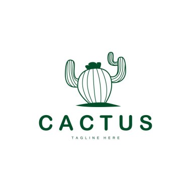 Yeşil Bitki Kaktüsü Logo Tasarımı Çöl Bitkisi Sembol Çizimi Vektör Simgesi Şablonu