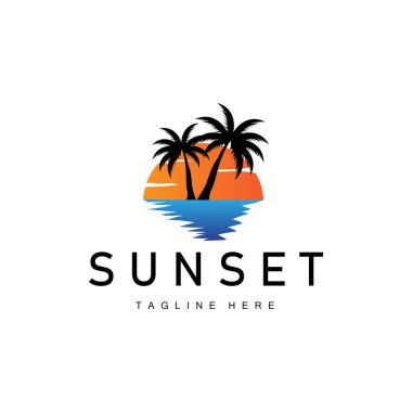 Sunset Sea View Plaj Logosu Tasarımı Yaz Tatili Yeri