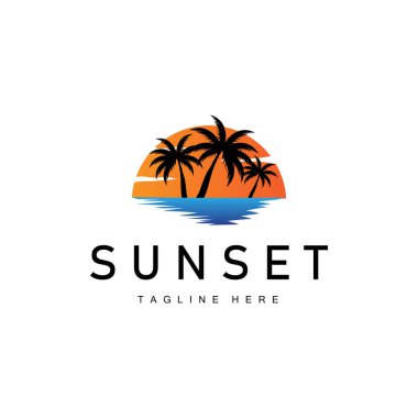 Sunset Sea View Plaj Logosu Tasarımı Yaz Tatili Yeri