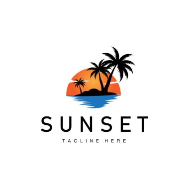 Sunset Sea View Plaj Logosu Tasarımı Yaz Tatili Yeri