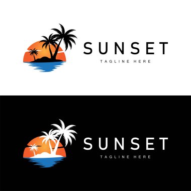 Sunset Sea View Plaj Logosu Tasarımı Yaz Tatili Yeri
