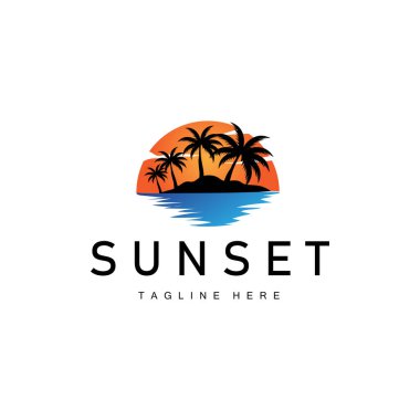 Sunset Sea View Plaj Logosu Tasarımı Yaz Tatili Yeri