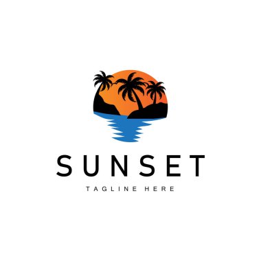 Sunset Sea View Plaj Logosu Tasarımı Yaz Tatili Yeri