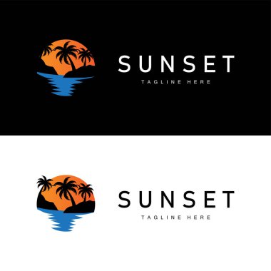 Sunset Sea View Plaj Logosu Tasarımı Yaz Tatili Yeri