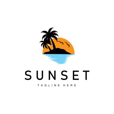 Sunset Sea View Plaj Logosu Tasarımı Yaz Tatili Yeri