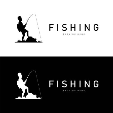 balık logosu siyah siluet balıkçı tasarımı ve açık hava günbatımı