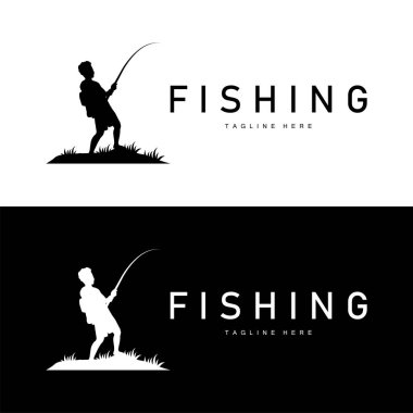 balık logosu siyah siluet balıkçı tasarımı ve açık hava günbatımı