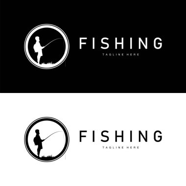 balık logosu siyah siluet balıkçı tasarımı ve açık hava günbatımı