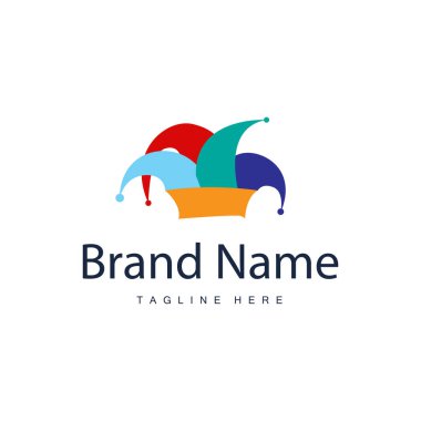 Basit renkli palyaço şapkası logosu basit bir sirk komedi ekipmanı tasarımı çizimi çizimi.