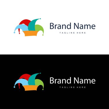 Basit renkli palyaço şapkası logosu basit bir sirk komedi ekipmanı tasarımı çizimi çizimi.