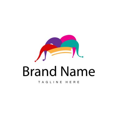Basit renkli palyaço şapkası logosu basit bir sirk komedi ekipmanı tasarımı çizimi çizimi.