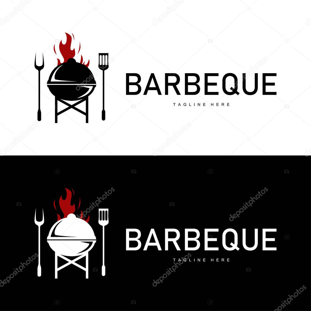 Barbeque logo design bar restaurant hot grill fire logo and spatula simple illustration
