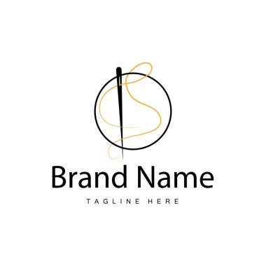 Terzi logosu vektör şablonu iğnesi ve iplik siyah siluet tasarımı basit dikiş aracı ürün markası