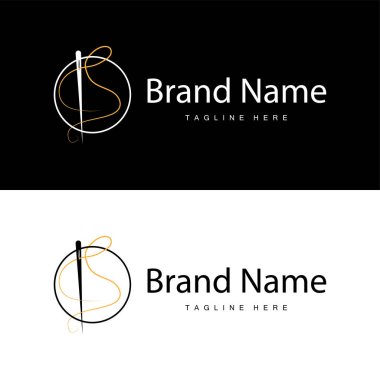 Terzi logosu vektör şablonu iğnesi ve iplik siyah siluet tasarımı basit dikiş aracı ürün markası