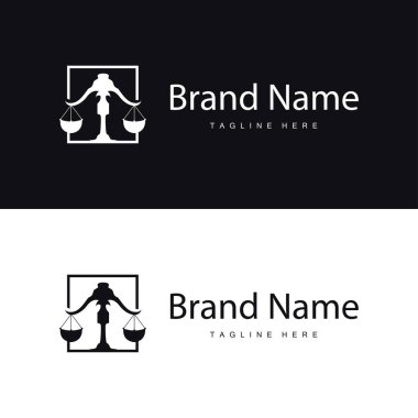 Basit yasal ölçekli logo adalet mahkemesi basit siyah siluet şablon tasarımı
