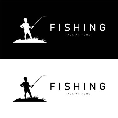 balık logosu siyah siluet balıkçı tasarımı ve açık hava günbatımı